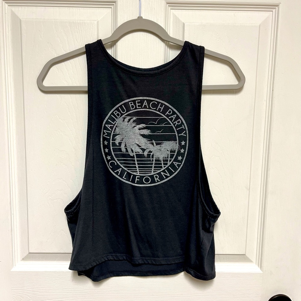 Bundle of 2 tank tops Grey cropped Malibu California & orange solid size XS